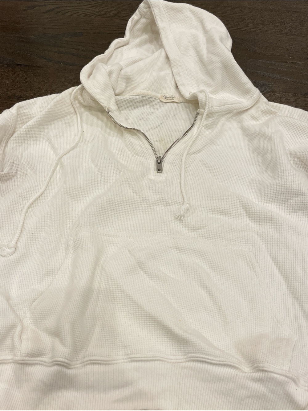 Brandy Melville White Waffle Quarter Zip Hoodie